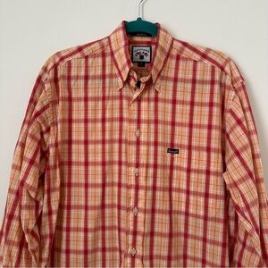 Faconnable Men's Orange and Red Plaid Shirt